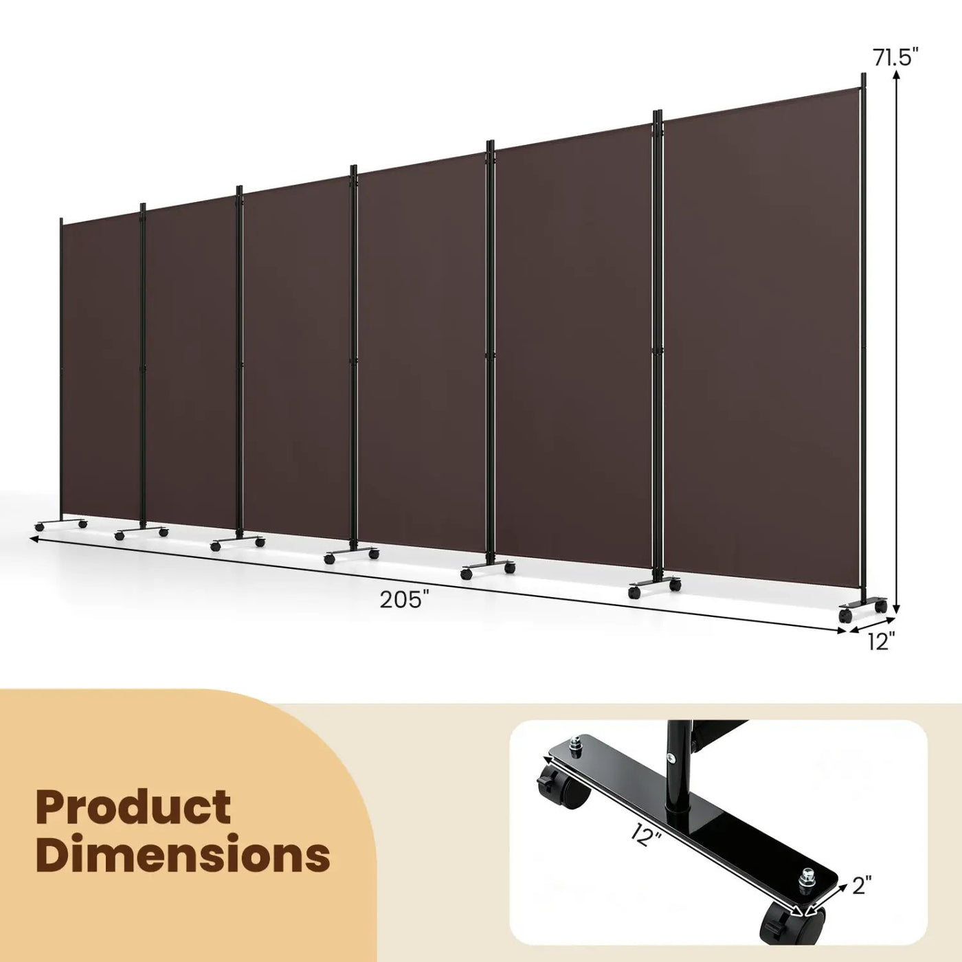 6-Panel Folding Room Divider with Wheels by DirectDeals