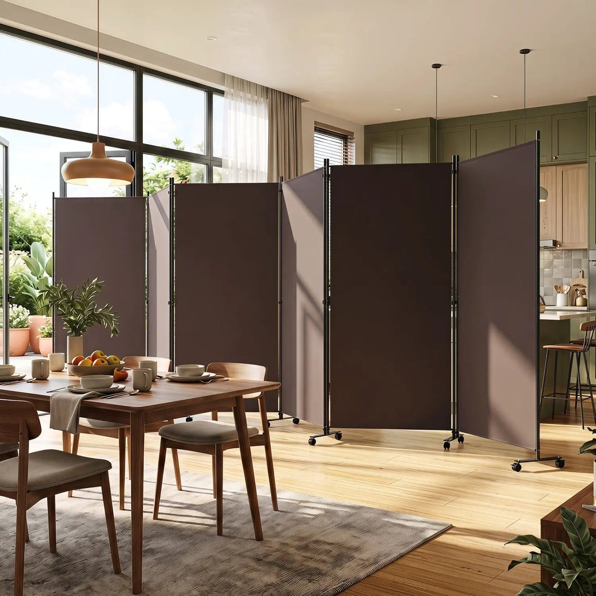 6-Panel Folding Room Divider with Wheels by DirectDeals