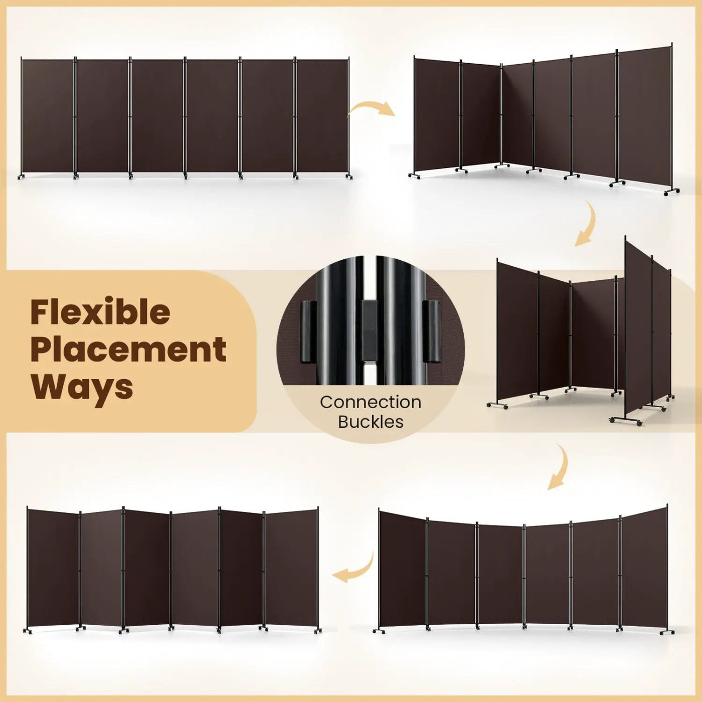 6-Panel Folding Room Divider with Wheels by DirectDeals