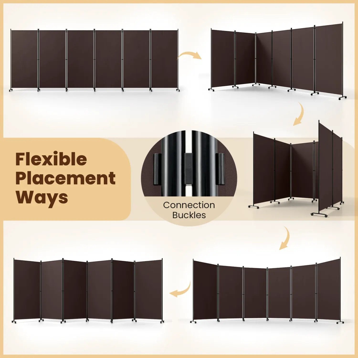 6-Panel Folding Room Divider with Wheels by DirectDeals