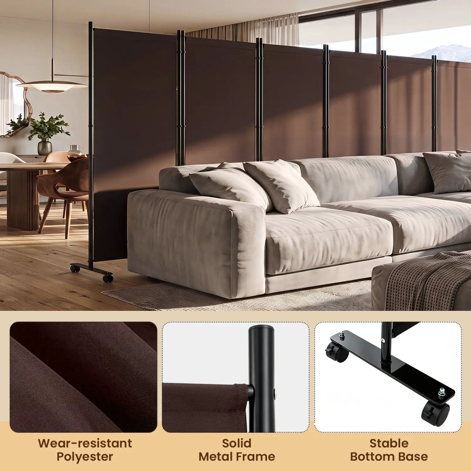 6-Panel Folding Room Divider with Wheels by DirectDeals