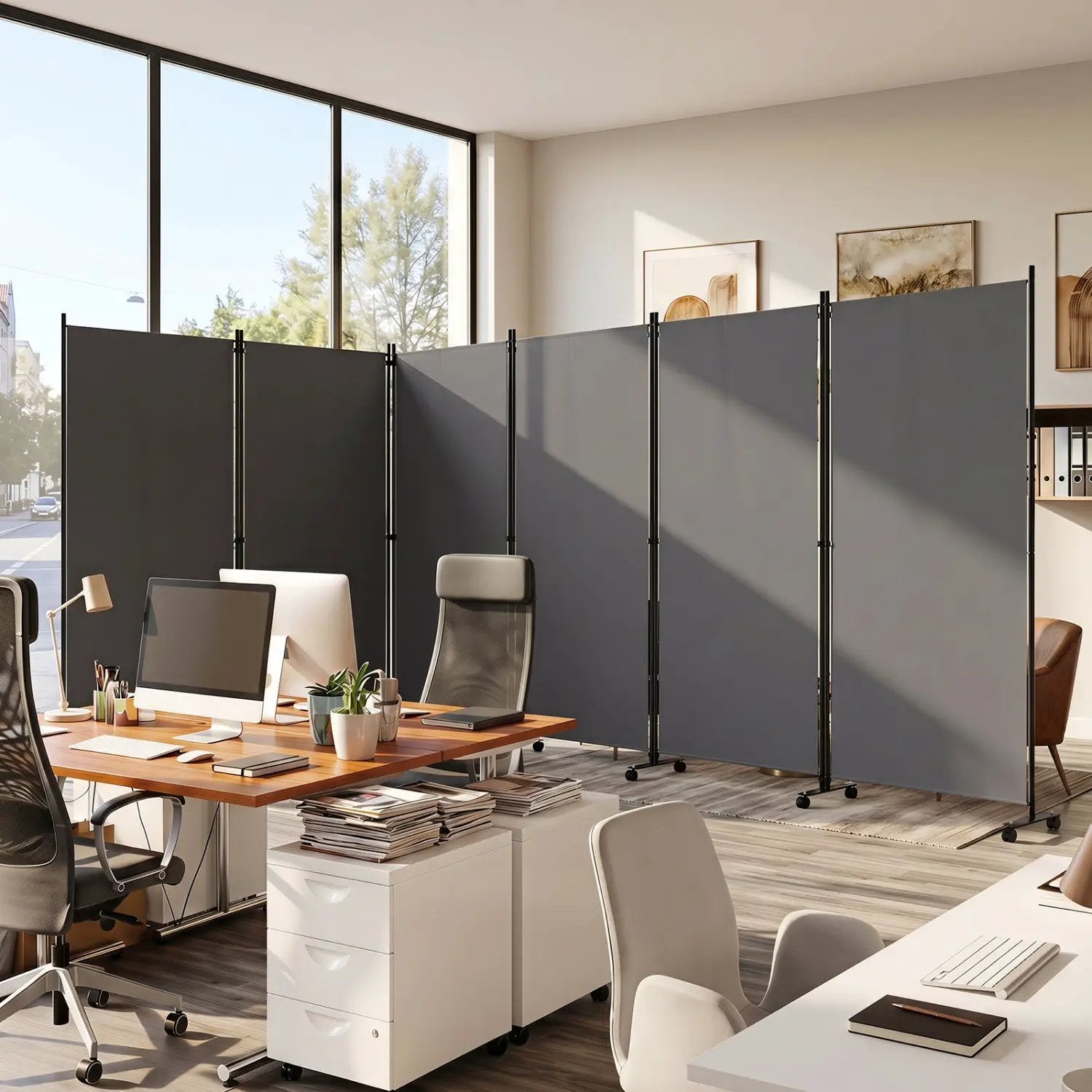 6-Panel Folding Room Divider with Wheels by DirectDeals
