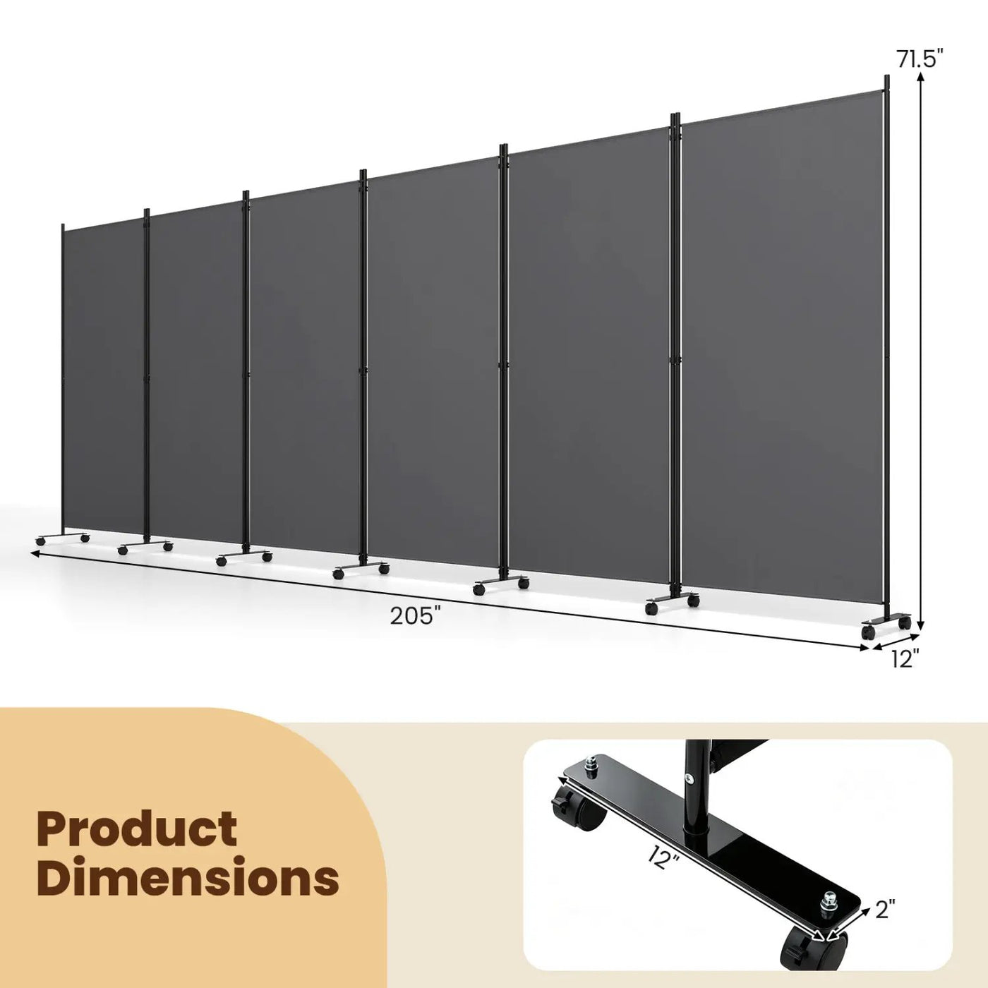 6-Panel Folding Room Divider with Wheels by DirectDeals