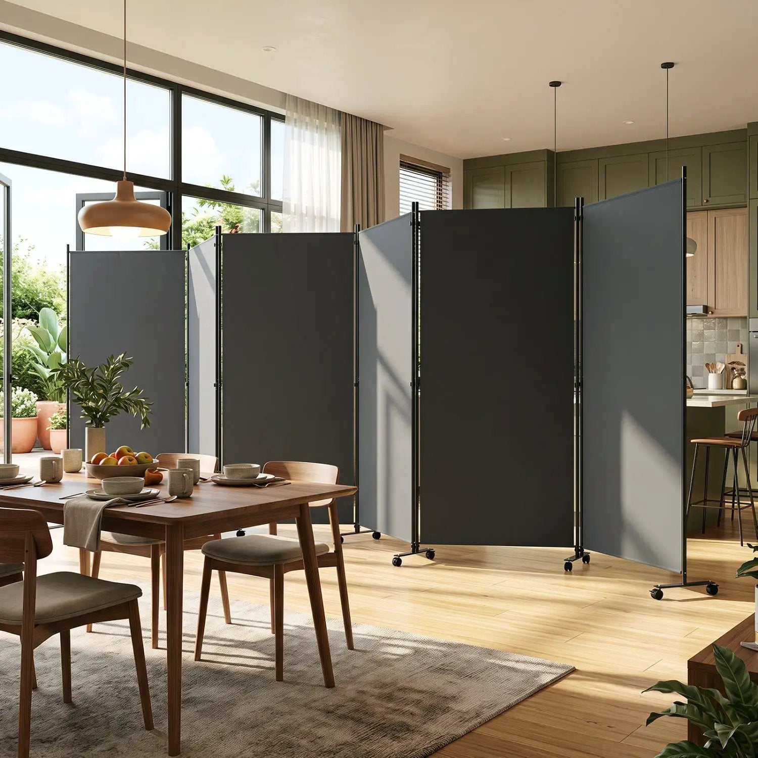 6-Panel Folding Room Divider with Wheels by DirectDeals