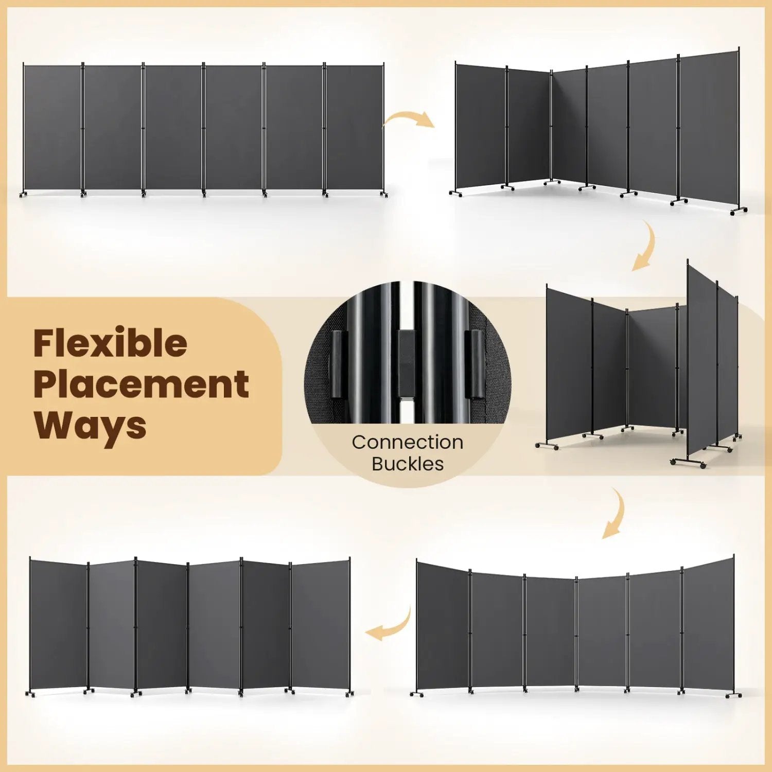 6-Panel Folding Room Divider with Wheels by DirectDeals