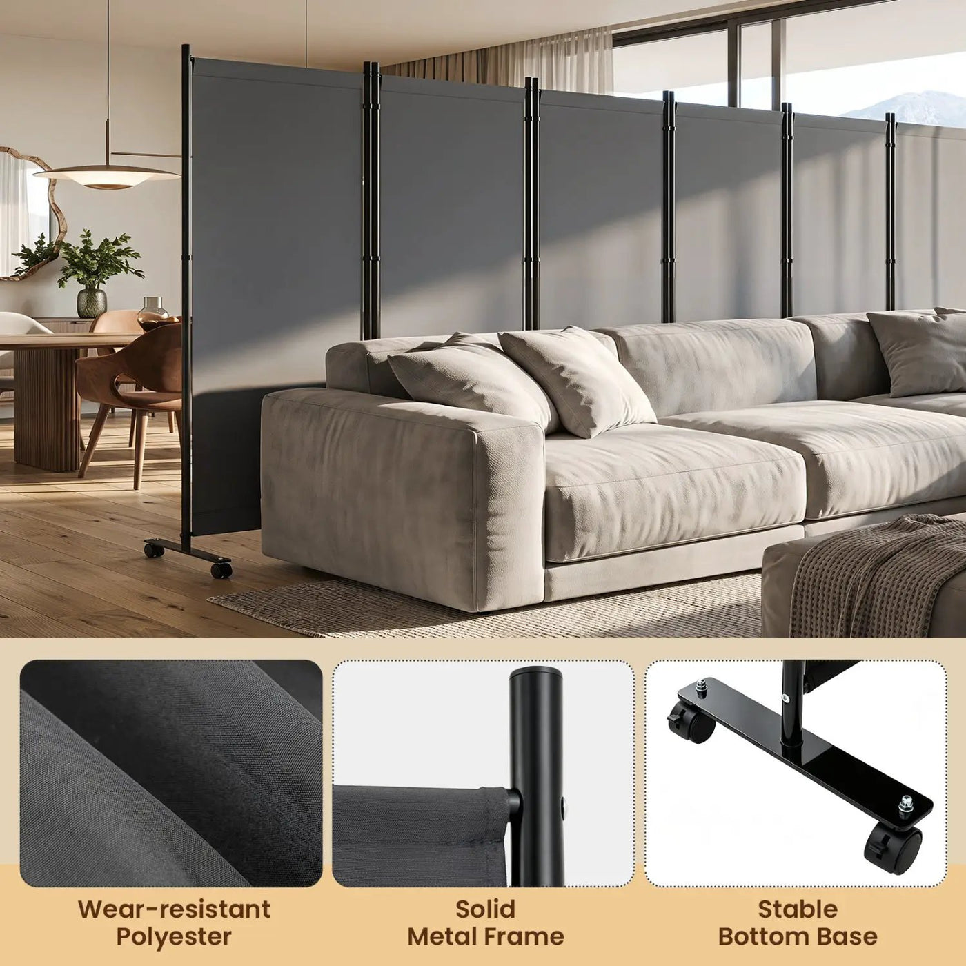 6-Panel Folding Room Divider with Wheels by DirectDeals