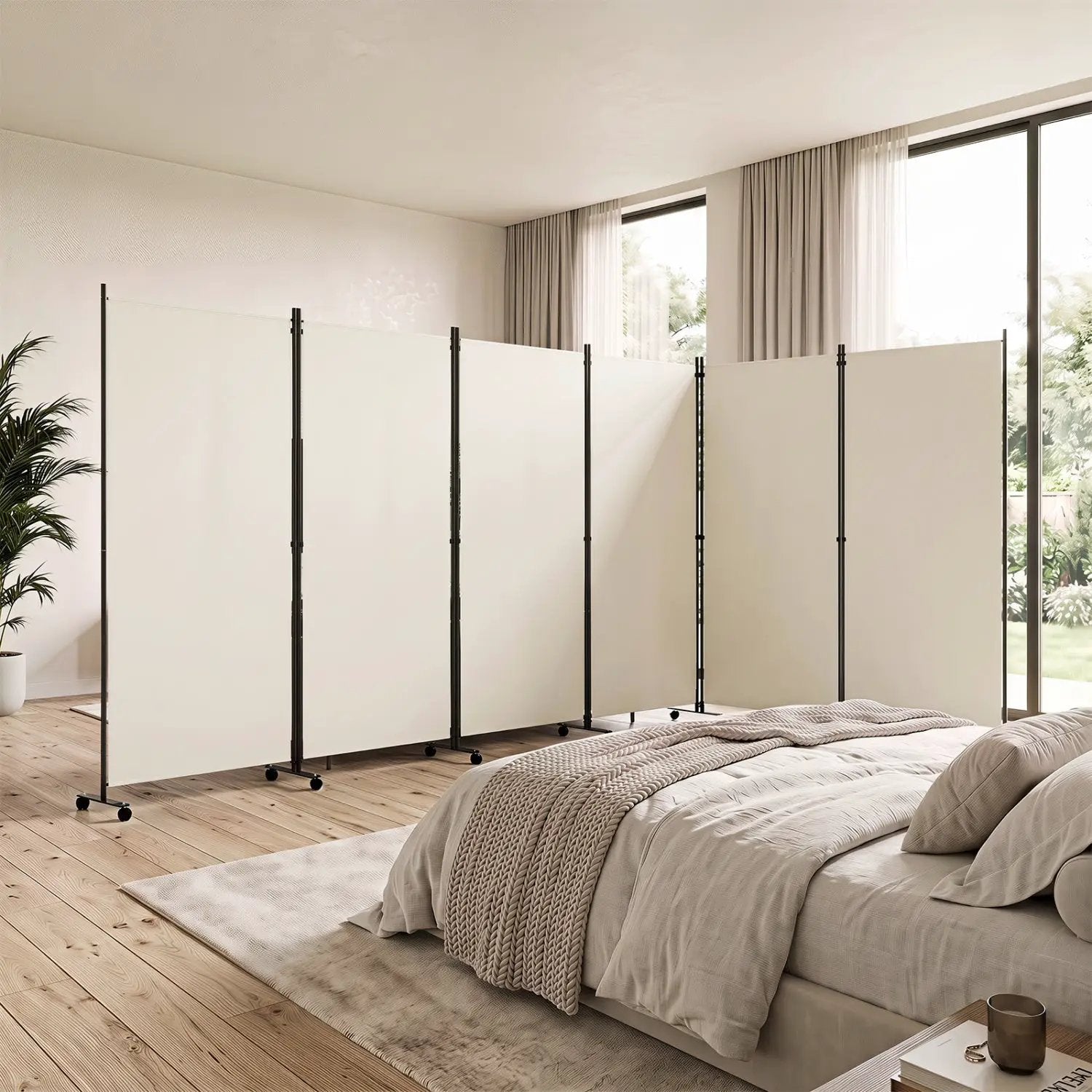 6-Panel Folding Room Divider with Wheels by DirectDeals