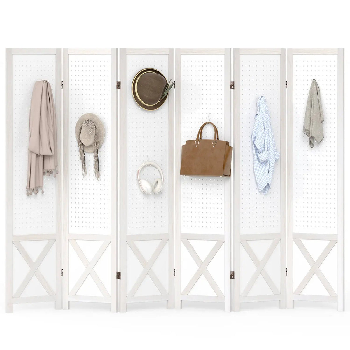 6-Panel Pegboard Room Divider 67 Inches Tall Foldable Privacy Screen, photo 4 of 16