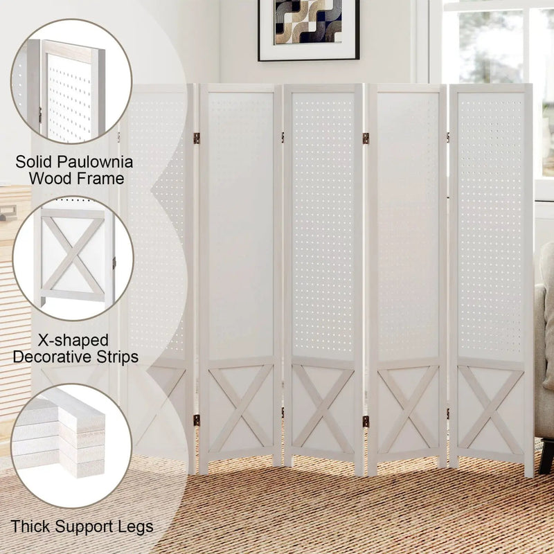 6-Panel Pegboard Room Divider 67 Inches Tall Foldable Privacy Screen by DirectDeals