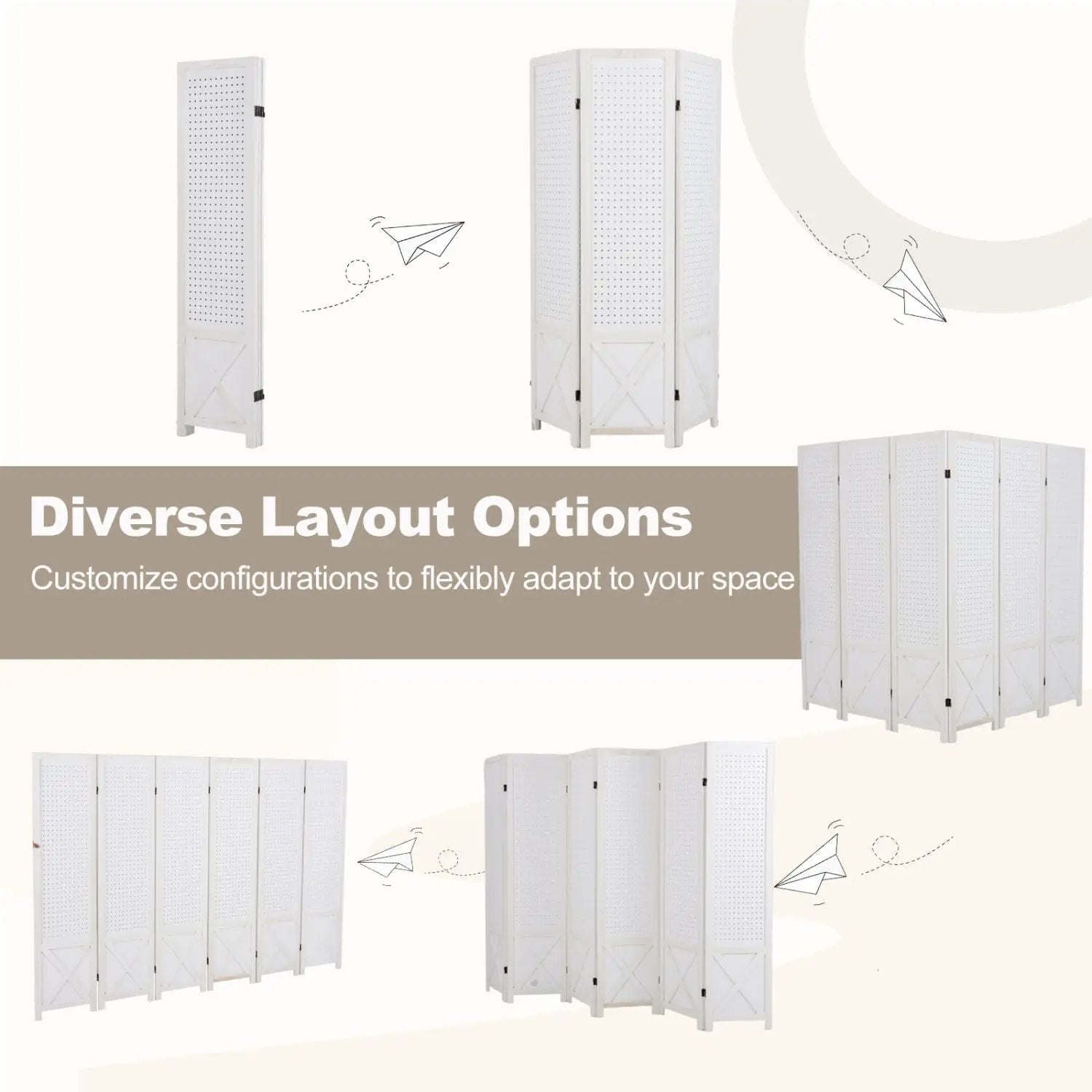 6-Panel Pegboard Room Divider 67 Inches Tall Foldable Privacy Screen by DirectDeals