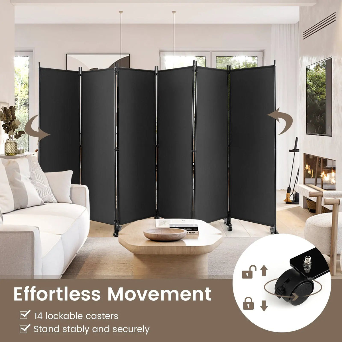 6 Panel 5.7 Feet Tall Rolling Room Divider on Wheels, photo 8 of 11