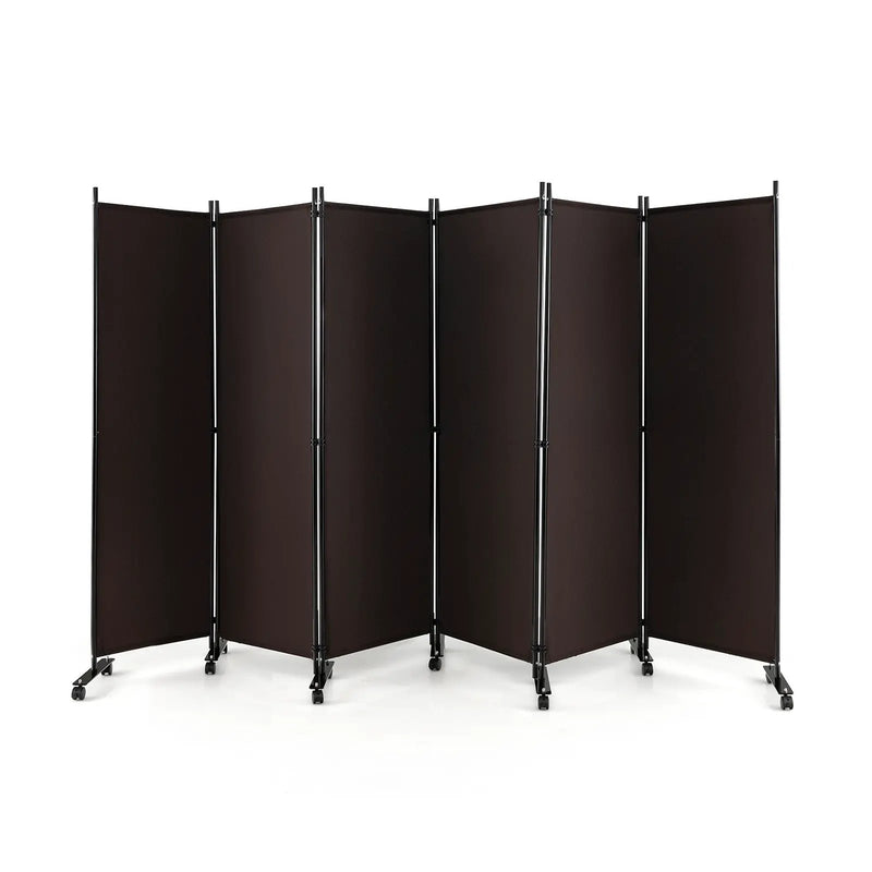 6 Panel 5.7 Feet Tall Rolling Room Divider on Wheels by DirectDeals