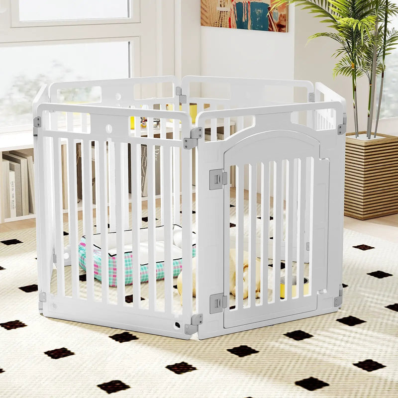 6-Panel Tall Dog Playpen Foldable Pet Fence with Locking Door-White by DirectDeals