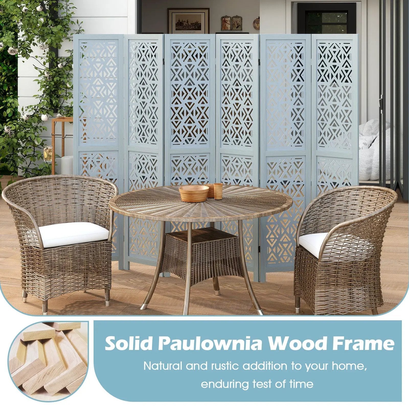 4/6 Panel Wooden Room Divider with Carved Cutout Pattern and Solid Wood Frame by DirectDeals
