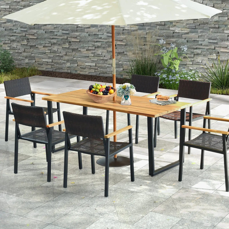6-Person Acacia Wood Outdoor Dining Table with 2 Inch Umbrella Hole by DirectDeals