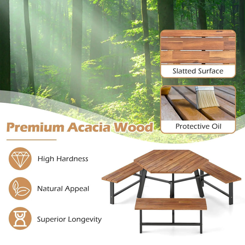 6 Person Acacia Wood Picnic Table Bench Set with 3 Seats by DirectDeals