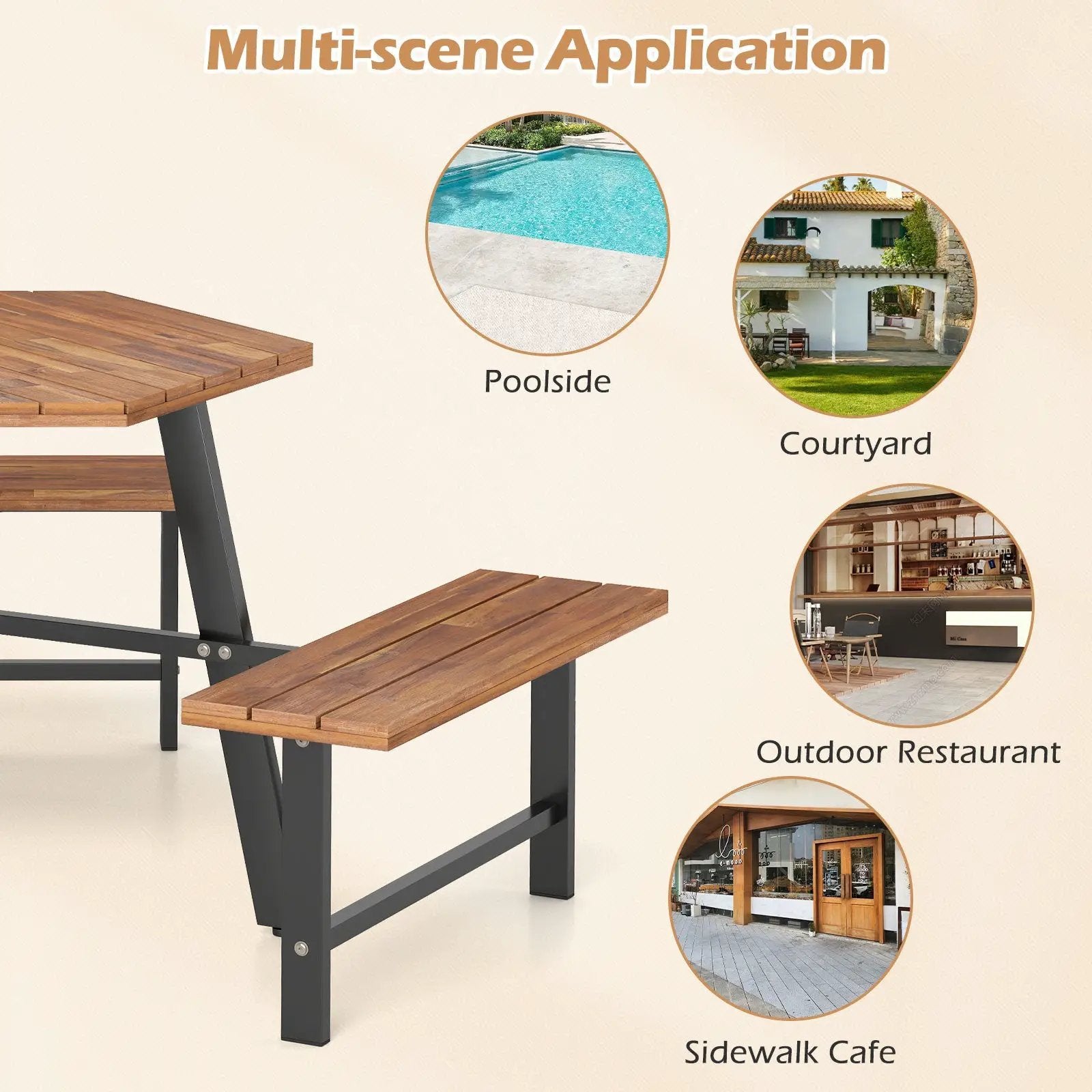 6 Person Acacia Wood Picnic Table Bench Set with 3 Seats by DirectDeals