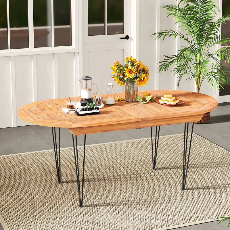 6 Person 71 Inch Patio Dining Table with Teak Wood Tabletop by DirectDeals