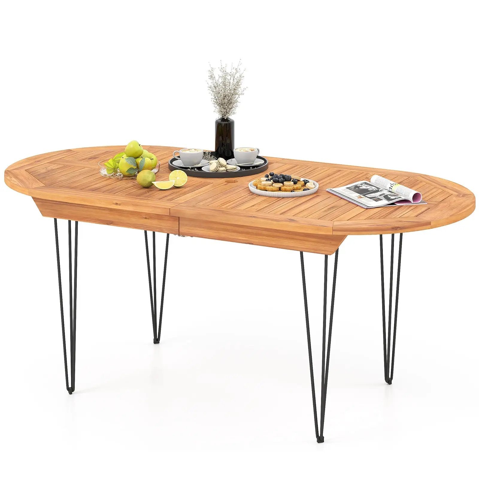 6 Person 71 Inch Patio Dining Table with Teak Wood Tabletop by DirectDeals