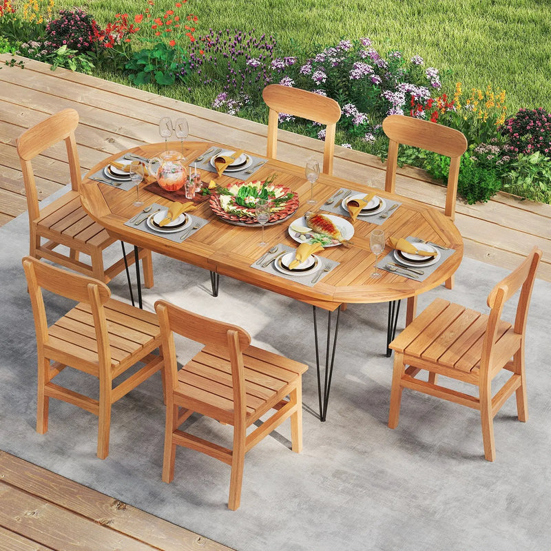 6 Person 71 Inch Patio Dining Table with Teak Wood Tabletop by DirectDeals