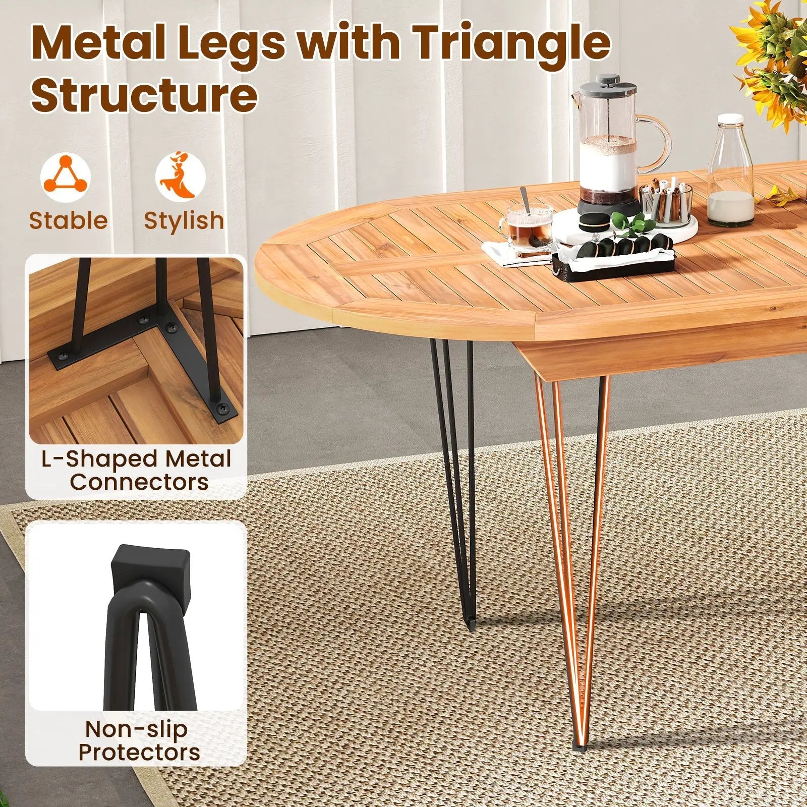 6 Person 71 Inch Patio Dining Table with Teak Wood Tabletop by DirectDeals