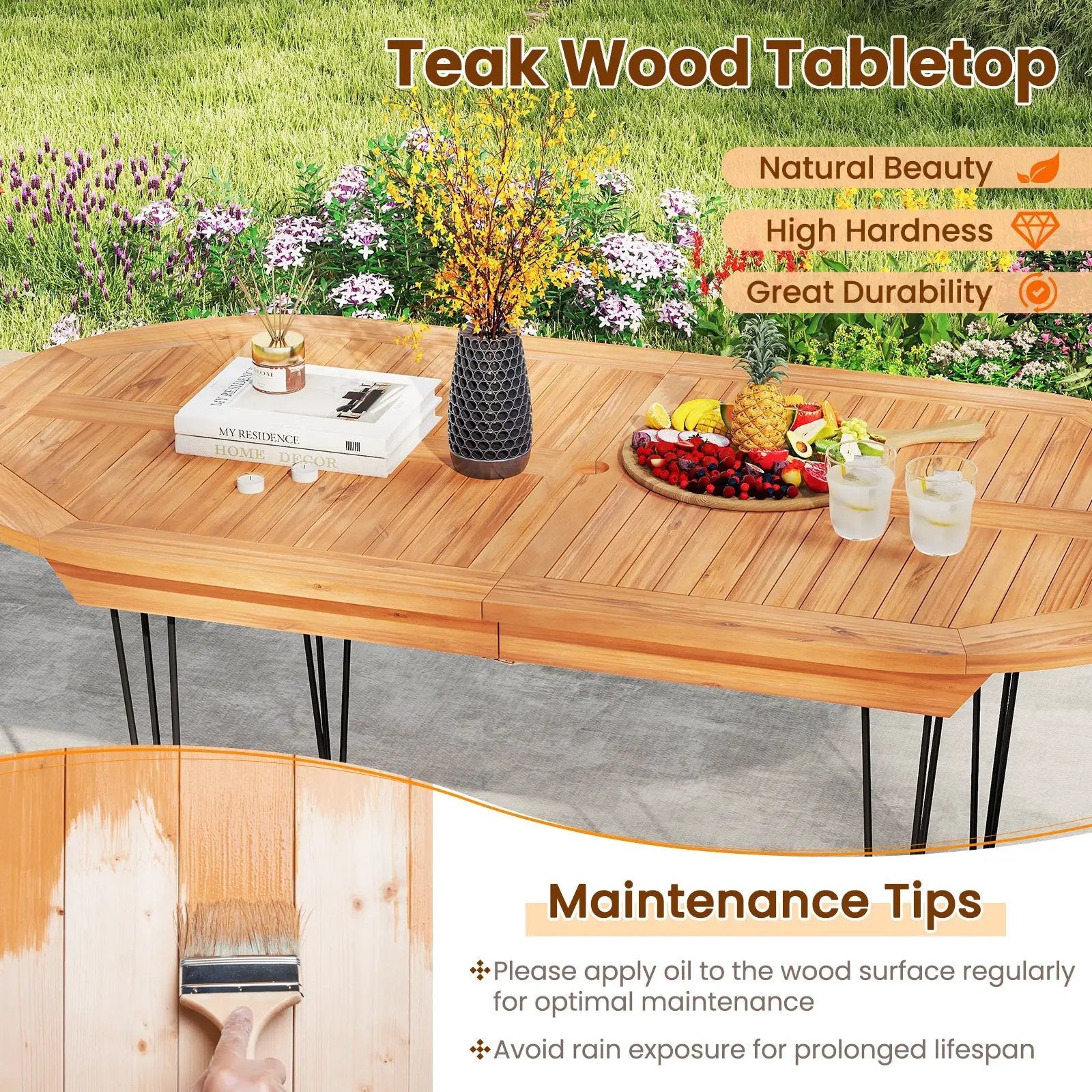 6 Person 71 Inch Patio Dining Table with Teak Wood Tabletop by DirectDeals