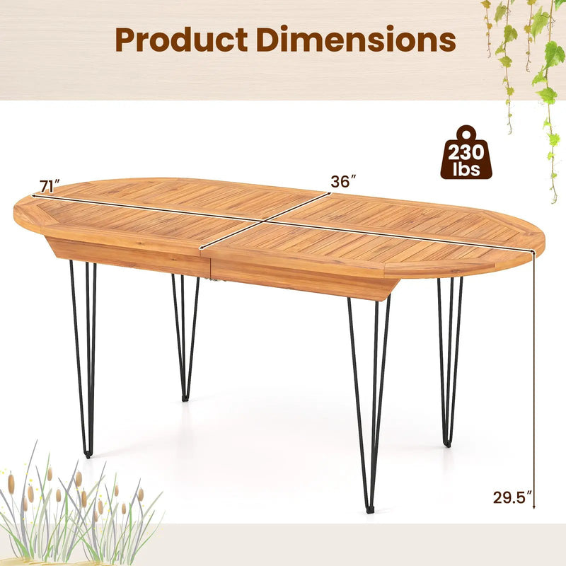 6 Person 71 Inch Patio Dining Table with Teak Wood Tabletop by DirectDeals