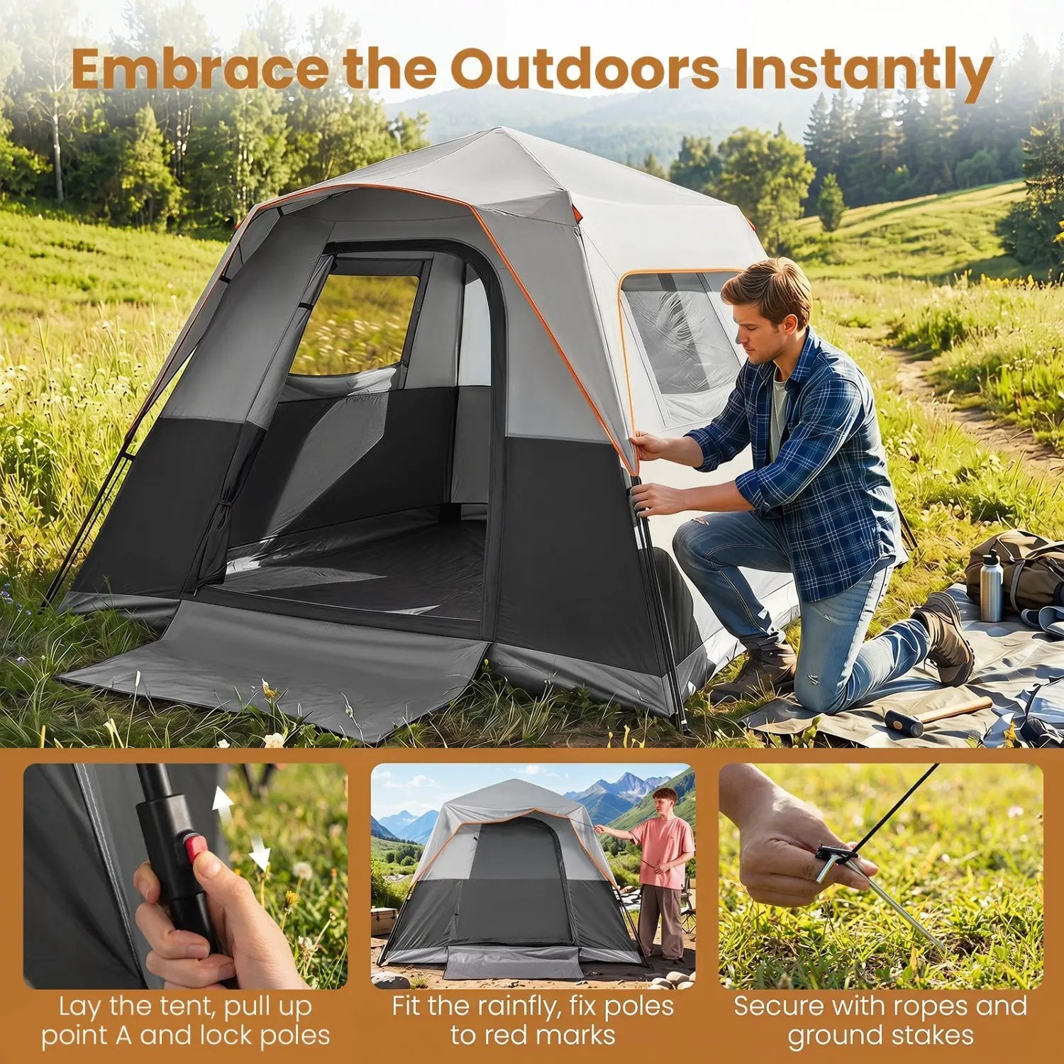 6-Person Instant Cabin Tent with Blackout Rainfly by DirectDeals
