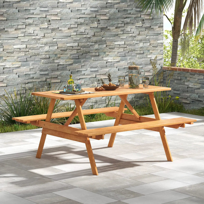6 Person Picnic Table Set Patio Rectangle with 2 Built-in Benches and Umbrella Hole by DirectDeals
