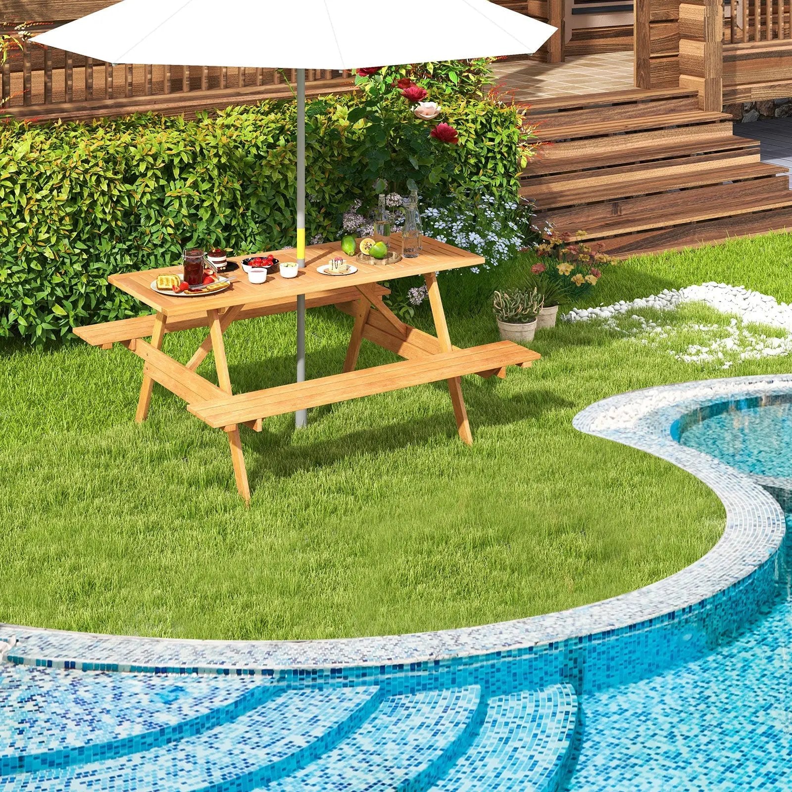 2-Person Outdoor Garden Bench with Solid Wooden Frame for Backyard by DirectDeals