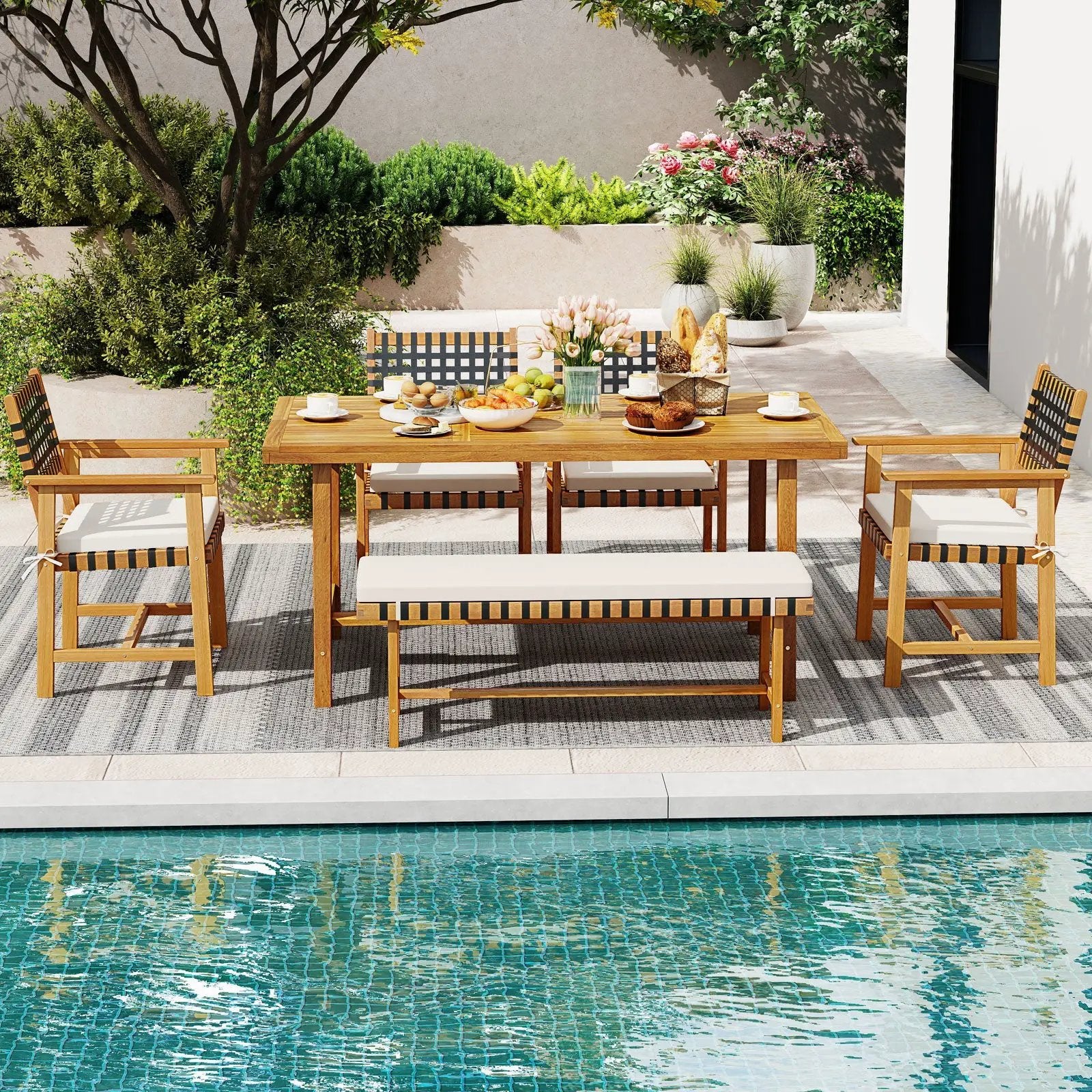 6-Piece Patio Dining Set for 5-6 People Farmhouse Furniture by DirectDeals