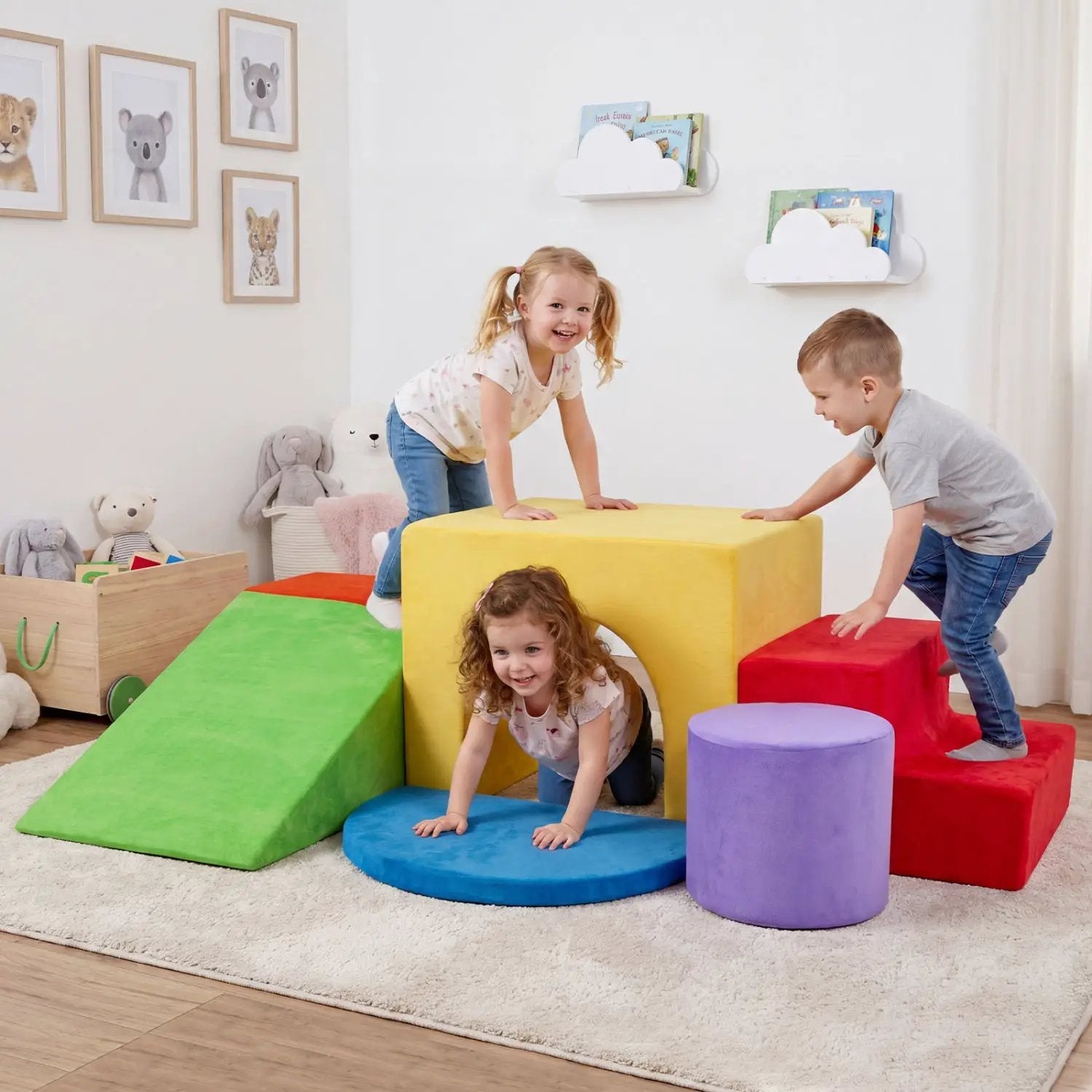 Foam Climbing Blocks Set with Slide and Tunnel - 6 Pieces by DirectDeals