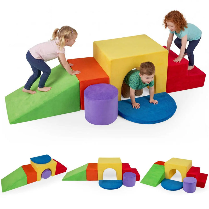 Foam Climbing Blocks Set with Slide and Tunnel - 6 Pieces by DirectDeals