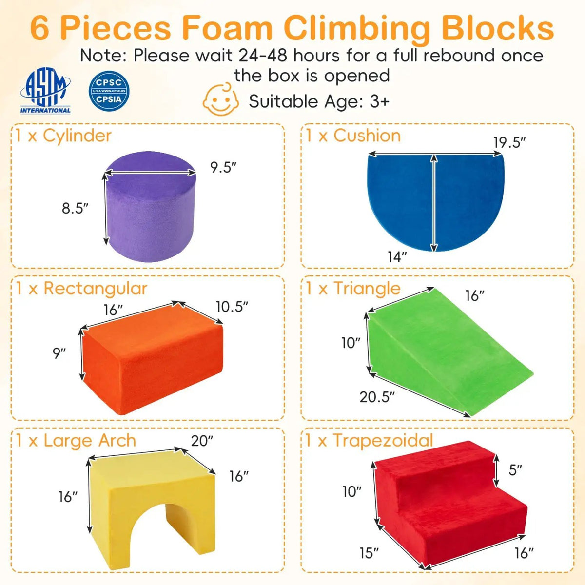Foam Climbing Blocks Set with Slide and Tunnel - 6 Pieces, photo 13 of 16