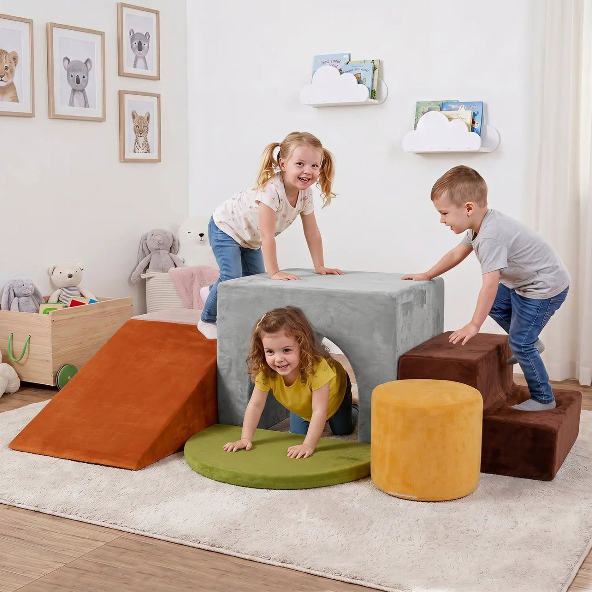 Foam Climbing Blocks Set with Slide and Tunnel - 6 Pieces