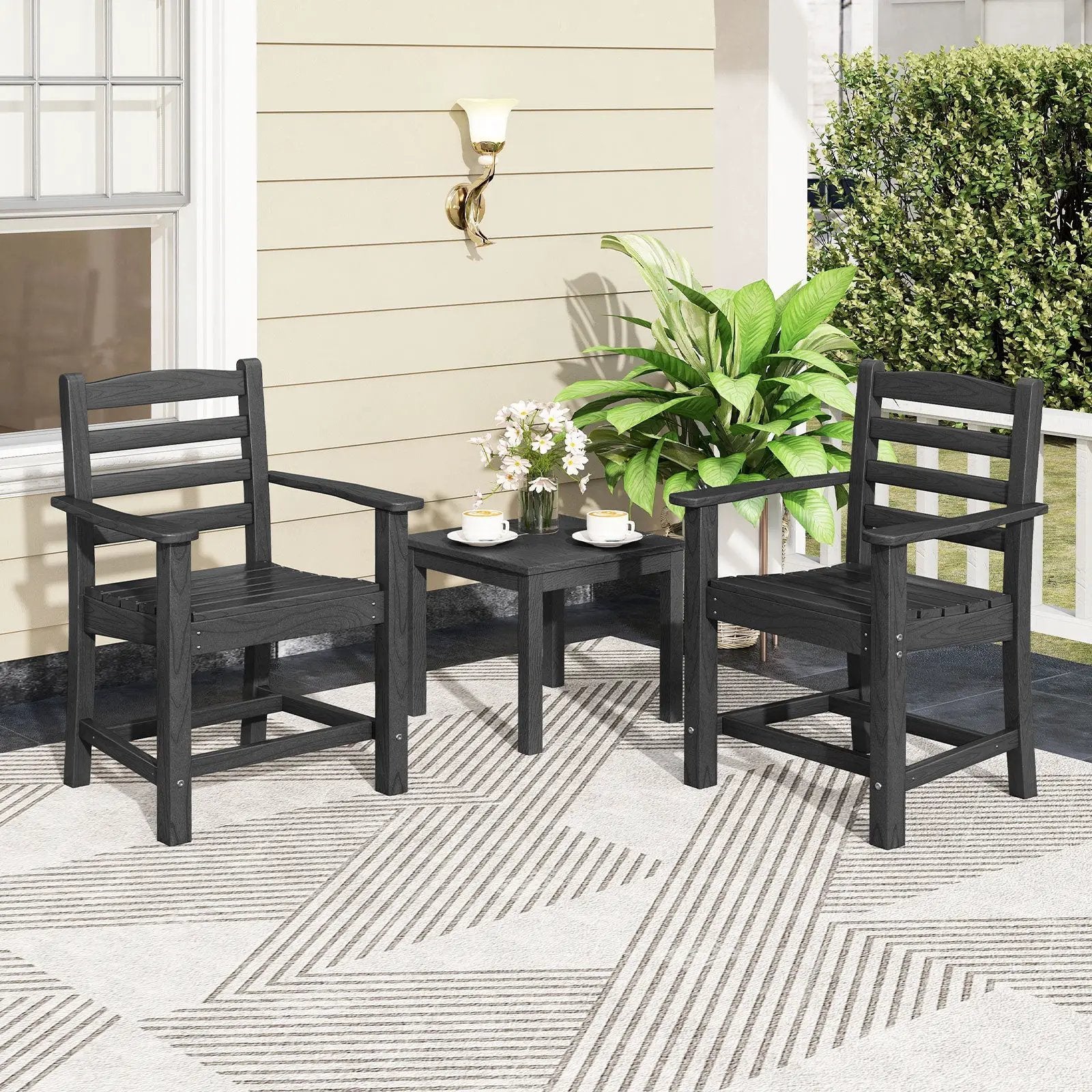 6 Pieces Patio Dining Bench Set Outdoor HDPE Weather Resistant Table and Chairs Set by DirectDeals