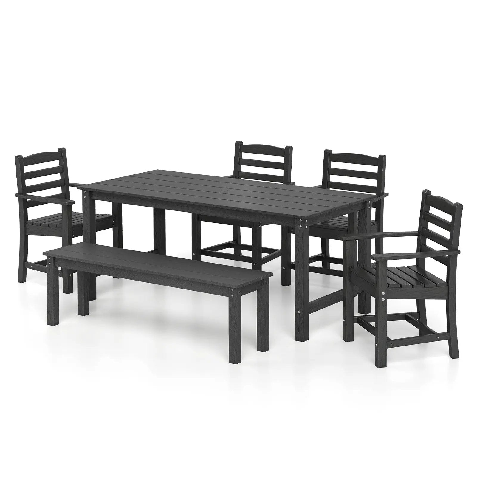 6 Pieces Patio Dining Bench Set Outdoor HDPE Weather Resistant Table and Chairs Set by DirectDeals