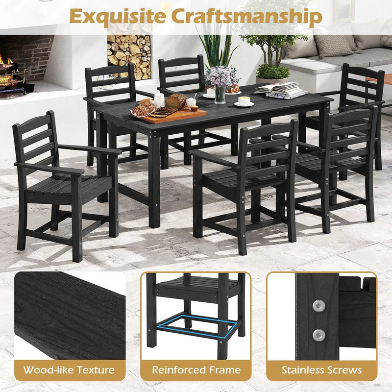 6 Pieces Patio Dining Bench Set Outdoor HDPE Weather Resistant Table and Chairs Set by DirectDeals