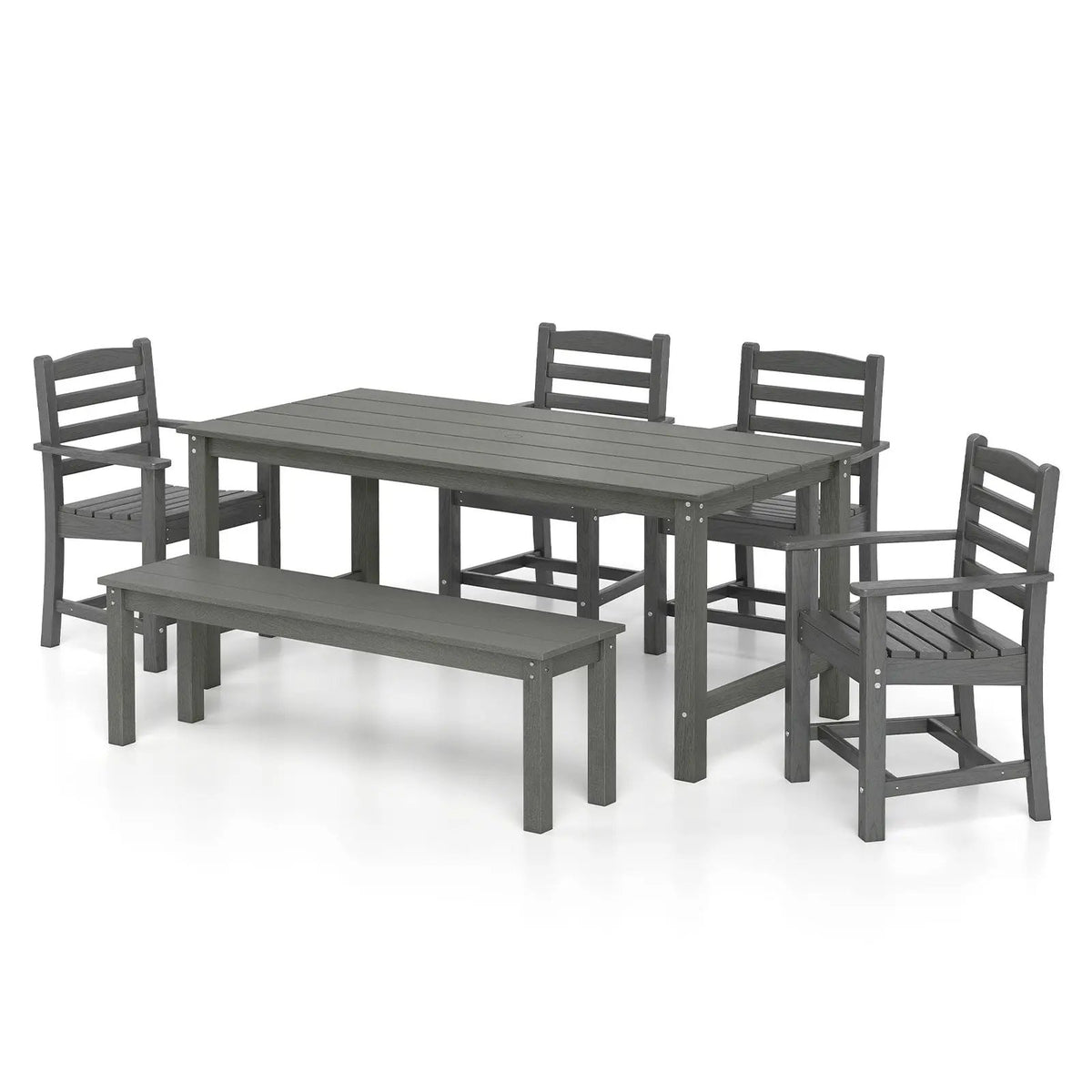 6 Pieces Patio Dining Bench Set Outdoor HDPE Weather Resistant Table and Chairs Set, photo 8 of 16