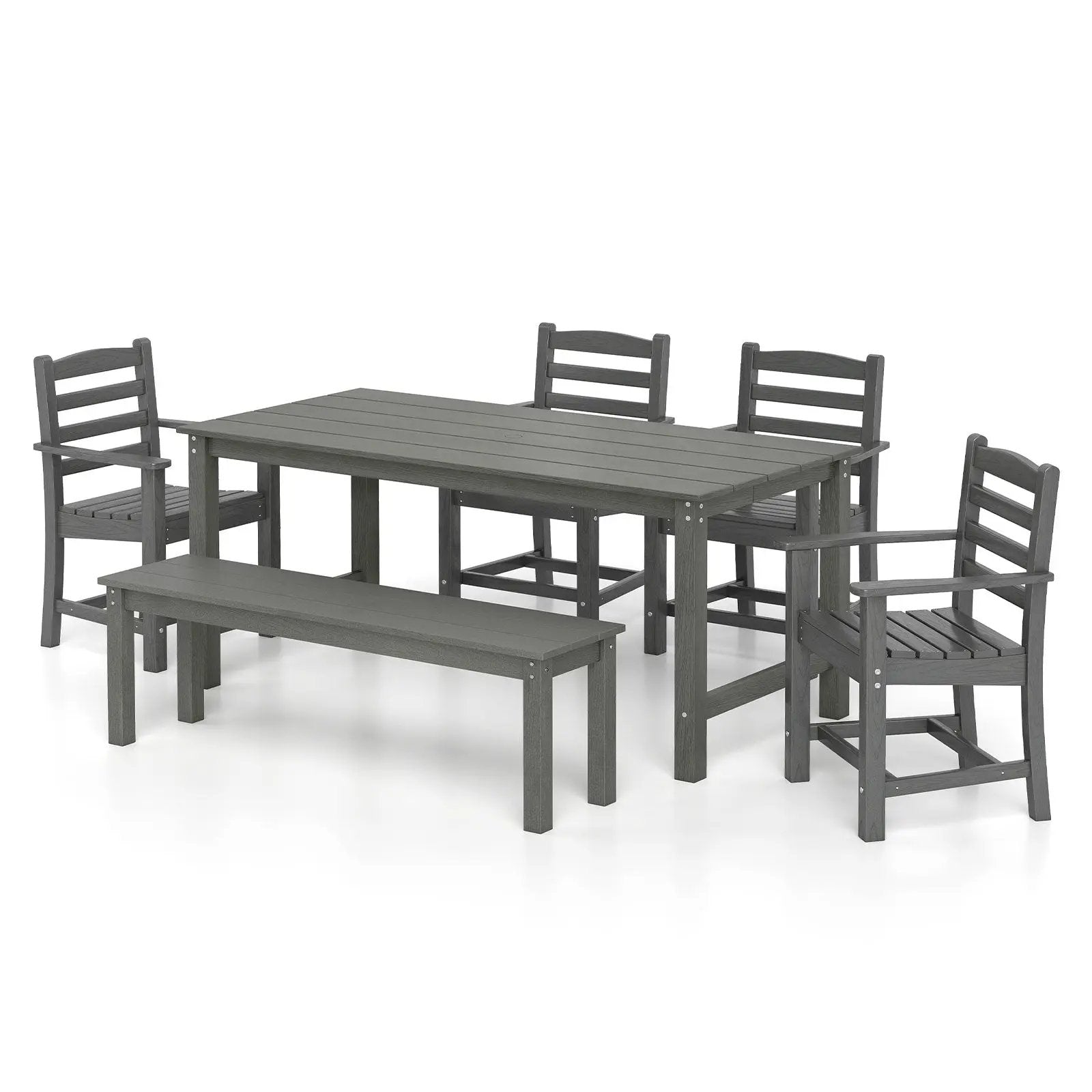 6 Pieces Patio Dining Bench Set Outdoor HDPE Weather Resistant Table and Chairs Set by DirectDeals