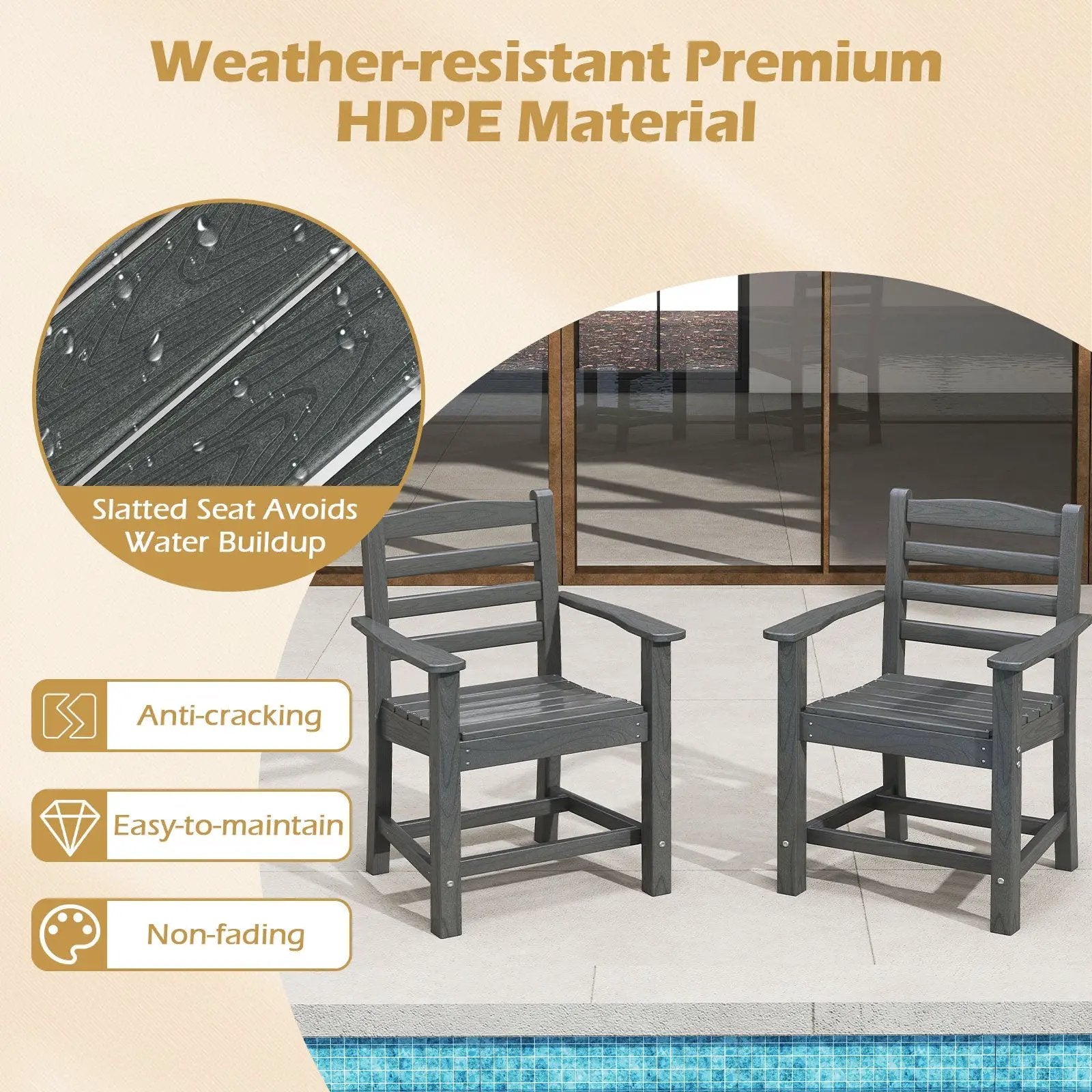 6 Pieces Patio Dining Bench Set Outdoor HDPE Weather Resistant Table and Chairs Set by DirectDeals