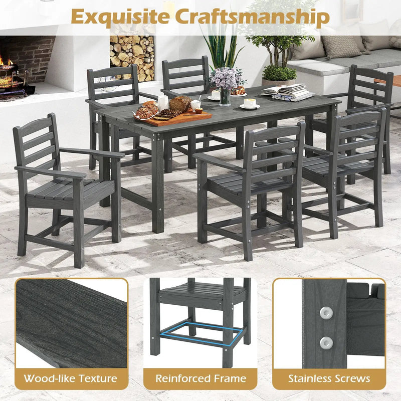6 Pieces Patio Dining Bench Set Outdoor HDPE Weather Resistant Table and Chairs Set by DirectDeals