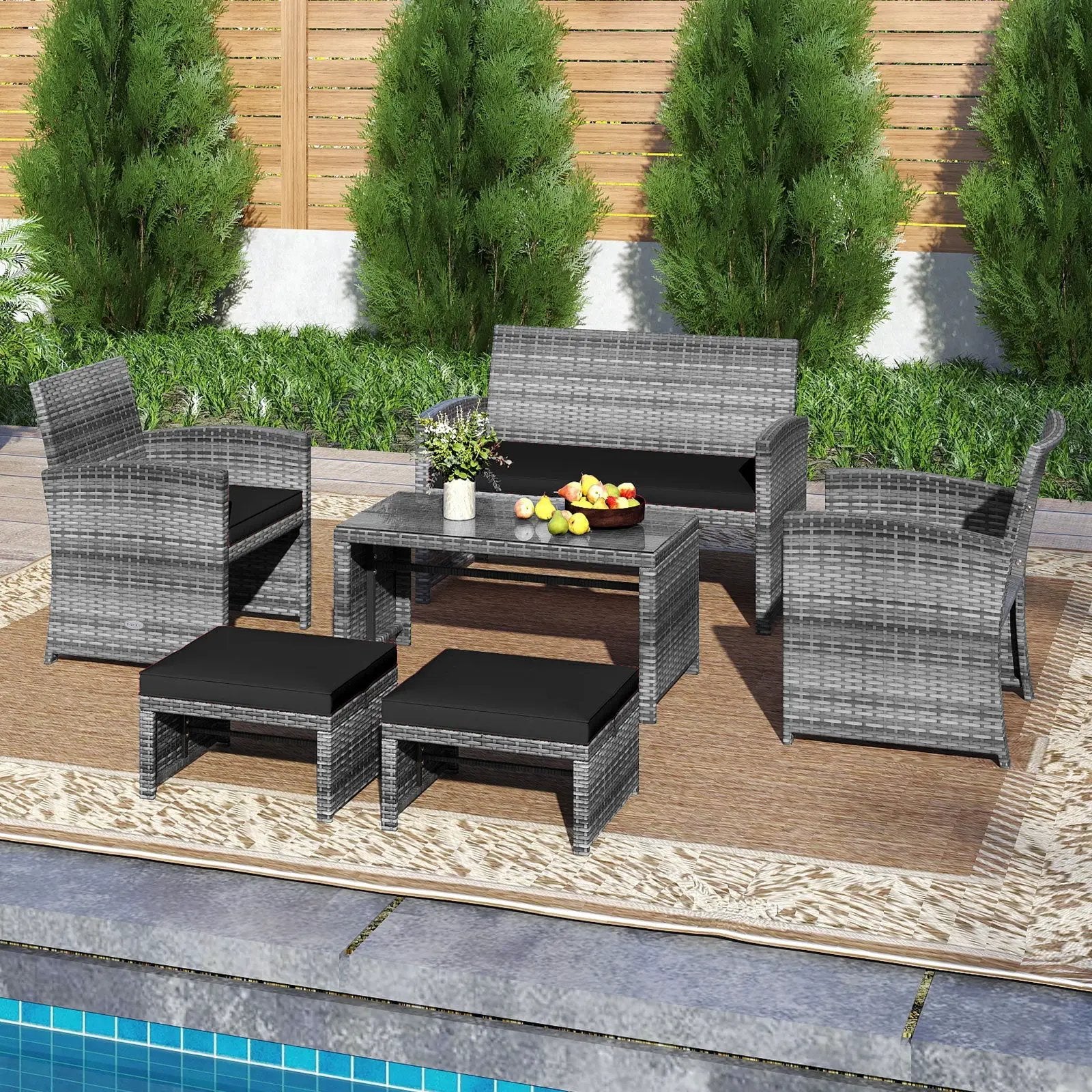 6 Pieces Patio Furniture Set Outdoor Sectional Conversation PE Rattan Sofa Set by DirectDeals