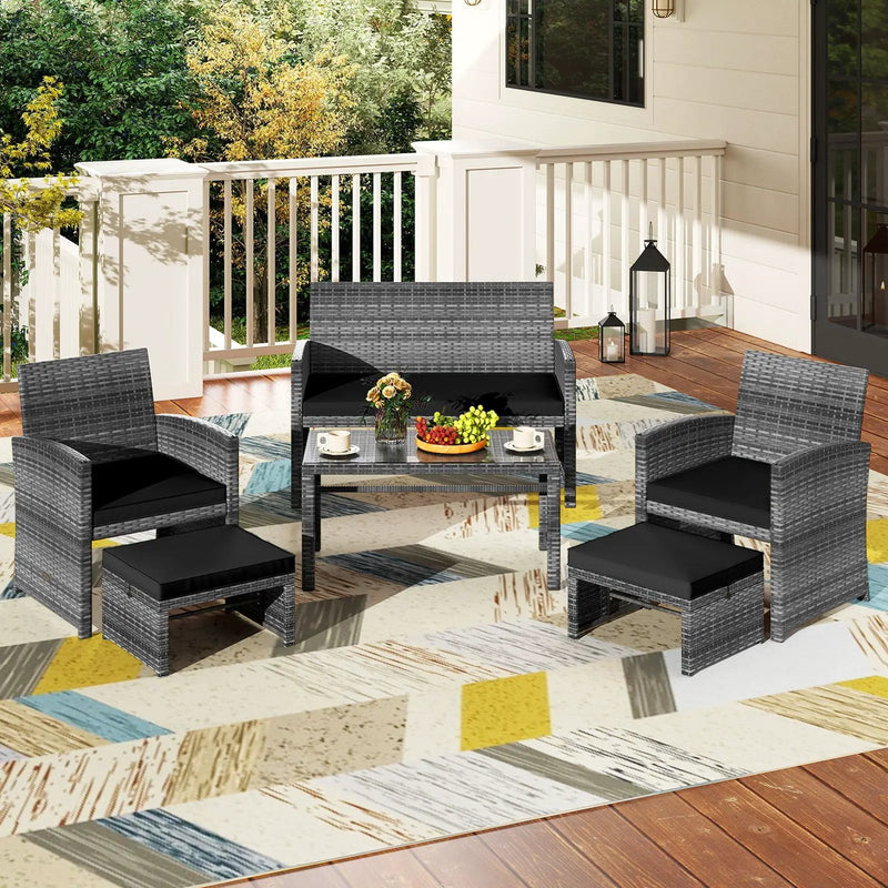 6 Pieces Patio Furniture Set Outdoor Sectional Conversation PE Rattan Sofa Set by DirectDeals