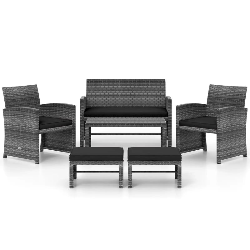 6 Pieces Patio Furniture Set Outdoor Sectional Conversation PE Rattan Sofa Set by DirectDeals