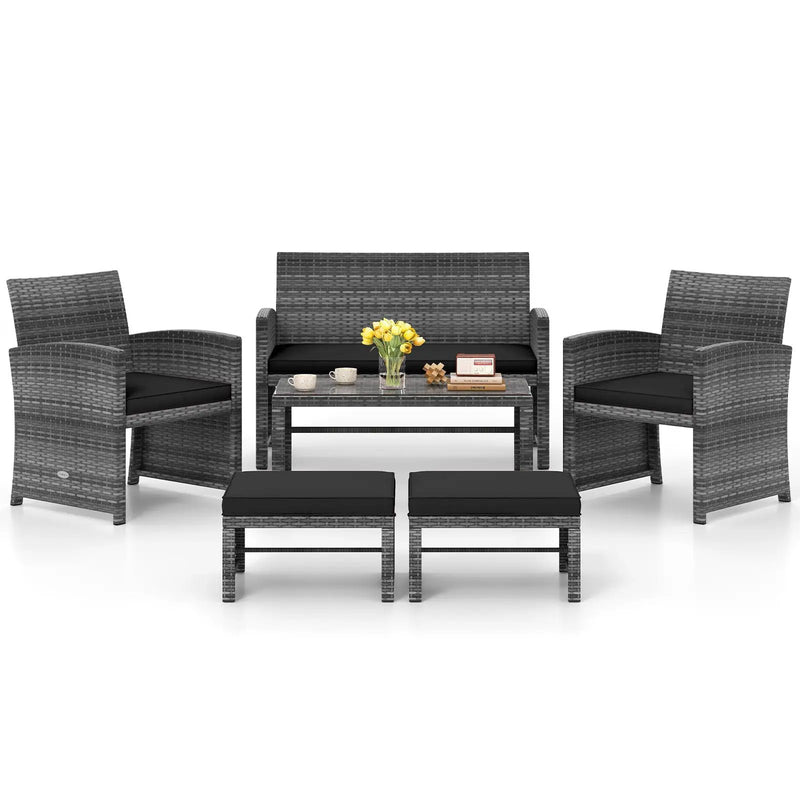 6 Pieces Patio Furniture Set Outdoor Sectional Conversation PE Rattan Sofa Set by DirectDeals