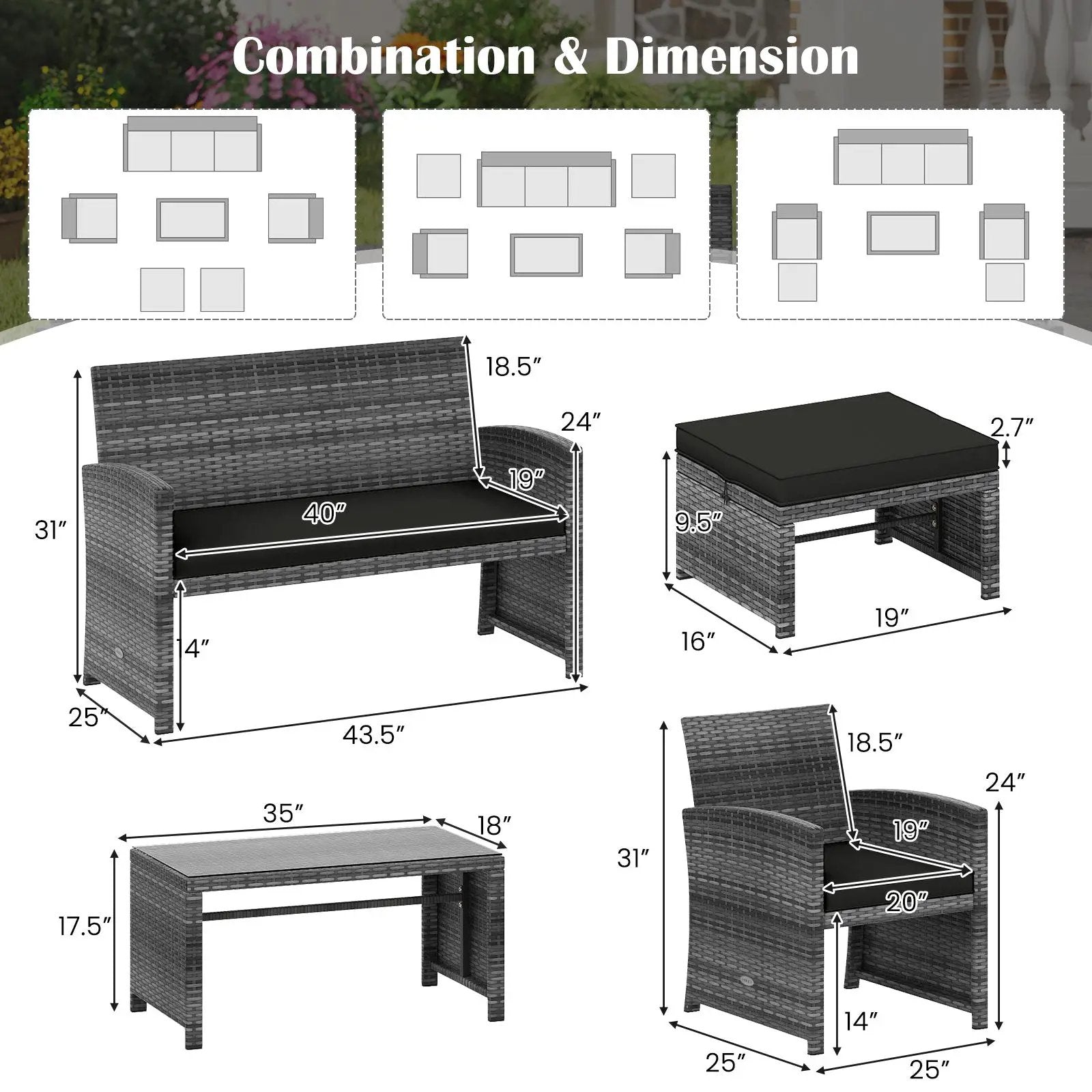 6 Pieces Patio Furniture Set Outdoor Sectional Conversation PE Rattan Sofa Set by DirectDeals
