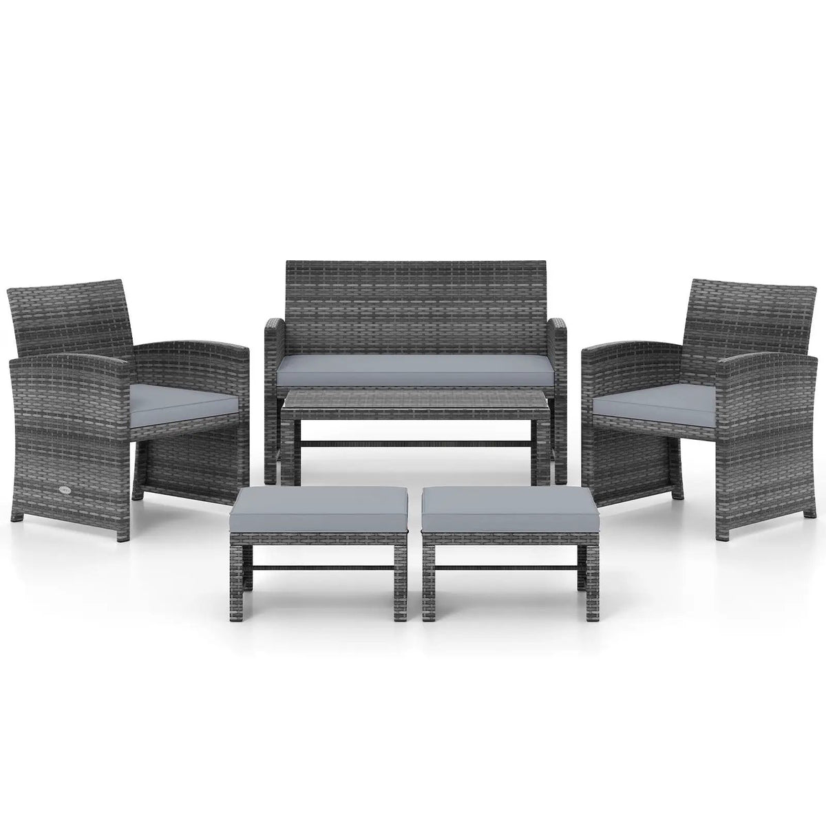 6 Pieces Patio Furniture Set Outdoor Sectional Conversation PE Rattan Sofa Set, photo 7 of 11