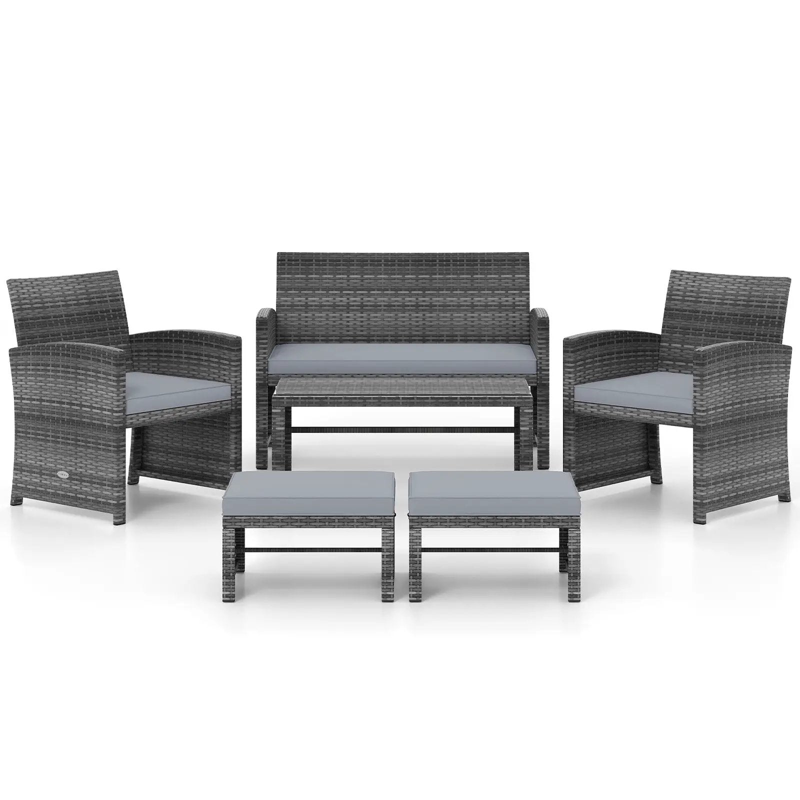6 Pieces Patio Furniture Set Outdoor Sectional Conversation PE Rattan Sofa Set by DirectDeals