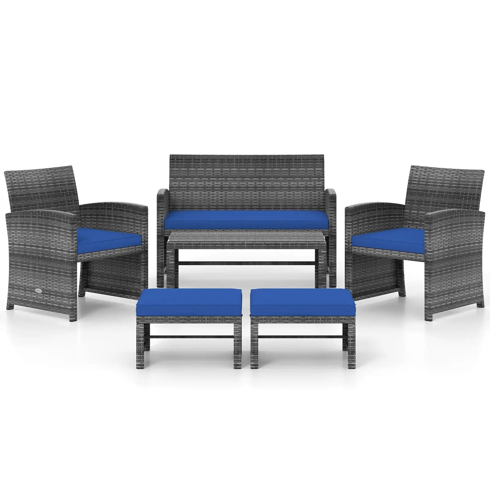 6 Pieces Patio Furniture Set Outdoor Sectional Conversation PE Rattan Sofa Set by DirectDeals